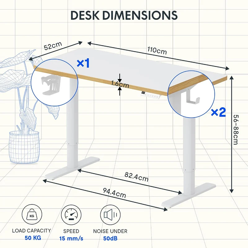 FLEXISPOT Kinderschreibtisch höhenverstellbar elektrisch 110 × 52 cm, Weiß