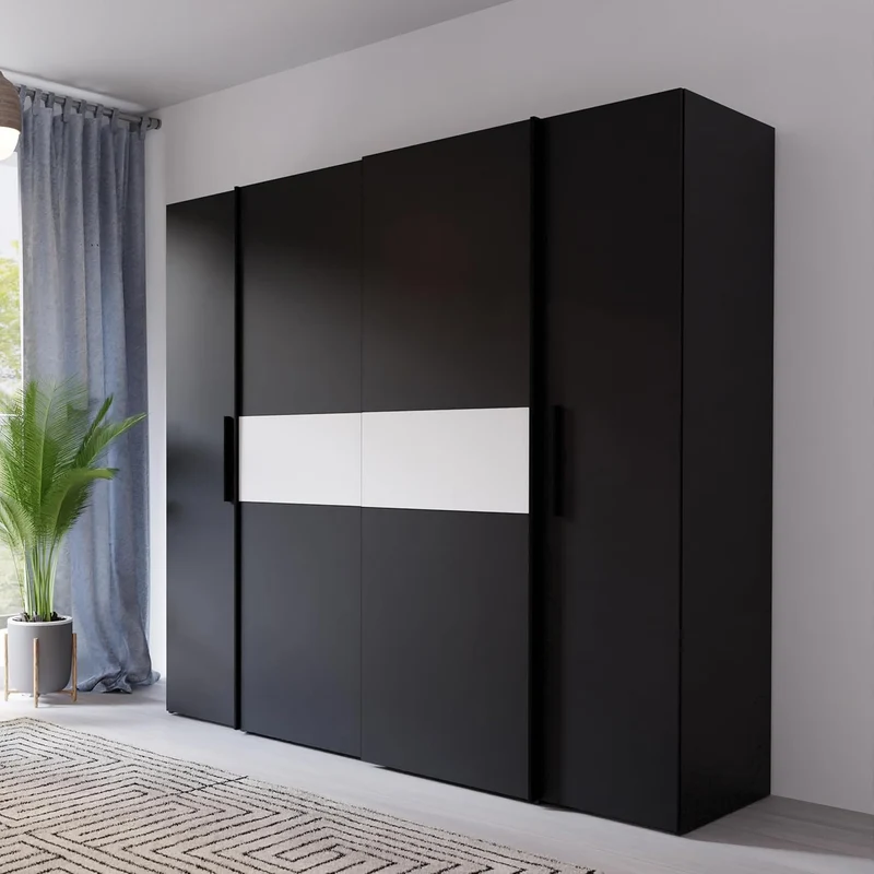 Forte Kalixtus Kleiderschrank 4-türig mit Schwebetüren – Moderner Schlafzimmerschrank mit Kleiderstangen & Einlegeböden