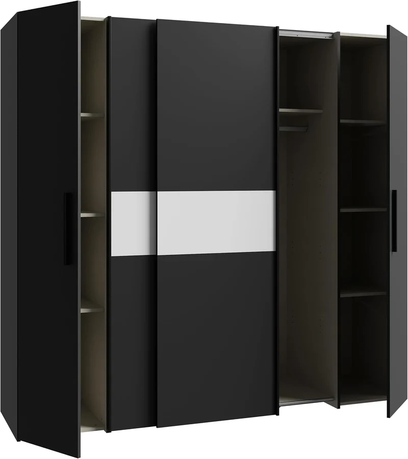 Forte Kalixtus Kleiderschrank 4-türig mit Schwebetüren – Moderner Schlafzimmerschrank mit Kleiderstangen & Einlegeböden