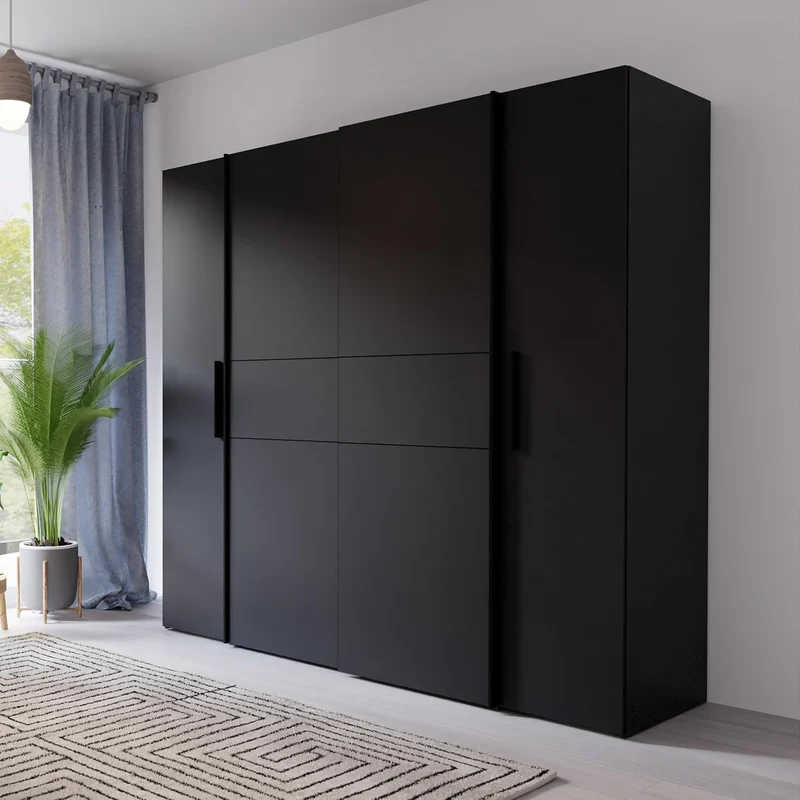 Forte Kalixtus Kleiderschrank 4-türig mit Schwebetüren – Moderner Schlafzimmerschrank mit Kleiderstangen & Einlegeböden