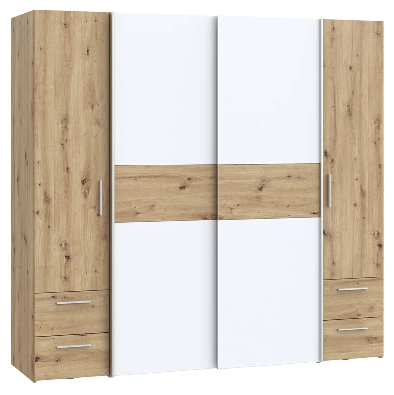 Forte Kalixtus Kleiderschrank 4-türig mit Schwebetüren – Moderner Schlafzimmerschrank mit Kleiderstangen & Einlegeböden