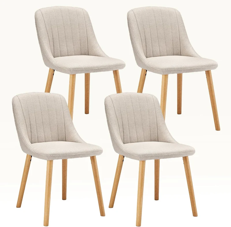 Esszimmerstühle Beige 4er Set Holzbeine Polsterstuhl Küchenstuhl aus Polyester Stühle Esszimmer Wohnzimmerstuhl für Esszimmer Küche Büro