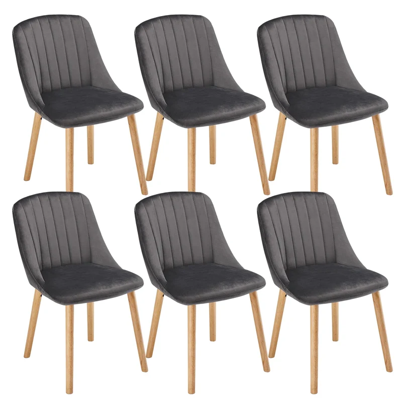 Esszimmerstühle Beige 4er Set Holzbeine Polsterstuhl Küchenstuhl aus Polyester Stühle Esszimmer Wohnzimmerstuhl für Esszimmer Küche Büro