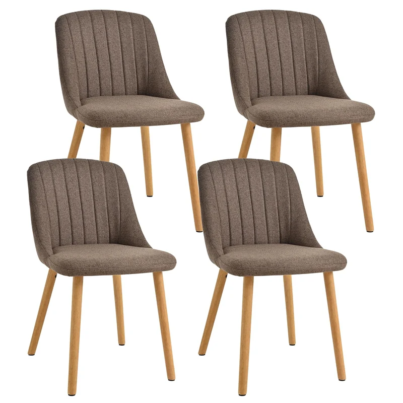 Esszimmerstühle Beige 4er Set Holzbeine Polsterstuhl Küchenstuhl aus Polyester Stühle Esszimmer Wohnzimmerstuhl für Esszimmer Küche Büro