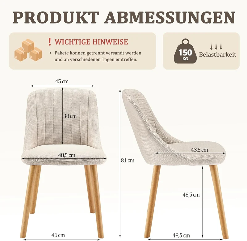 Esszimmerstühle Beige 4er Set Holzbeine Polsterstuhl Küchenstuhl aus Polyester Stühle Esszimmer Wohnzimmerstuhl für Esszimmer Küche Büro