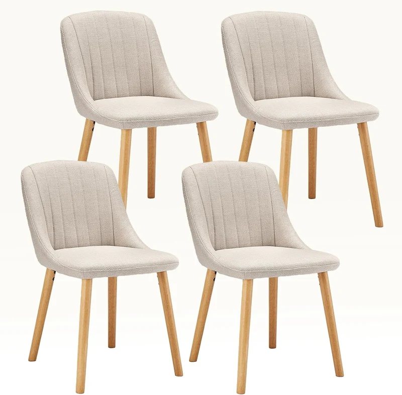 Esszimmerstühle Beige 4er Set Holzbeine Polsterstuhl Küchenstuhl aus Polyester Stühle Esszimmer Wohnzimmerstuhl für Esszimmer Küche Büro