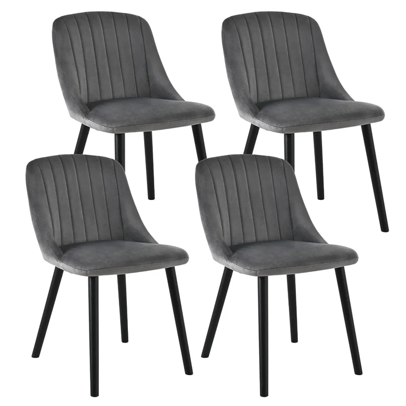 Esszimmerstühle Beige 4er Set Holzbeine Polsterstuhl Küchenstuhl aus Polyester Stühle Esszimmer Wohnzimmerstuhl für Esszimmer Küche Büro