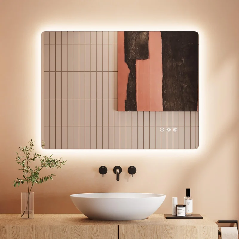 Dripex Badezimmerspiegel Led Badspiegel Rund, Touch-Schalter, Dimmbar, 3 Lichtfarbe Einstellbare Spiegel Bad mit Beleuchtung, LED Wandspiegel mit Licht, Beschlagfrei 80x80 cm