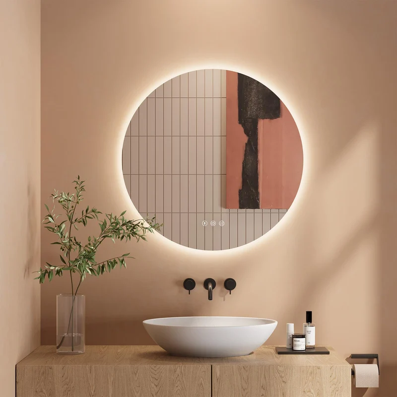 Dripex Badezimmerspiegel Led Badspiegel Rund, Touch-Schalter, Dimmbar, 3 Lichtfarbe Einstellbare Spiegel Bad mit Beleuchtung, LED Wandspiegel mit Licht, Beschlagfrei 80x80 cm