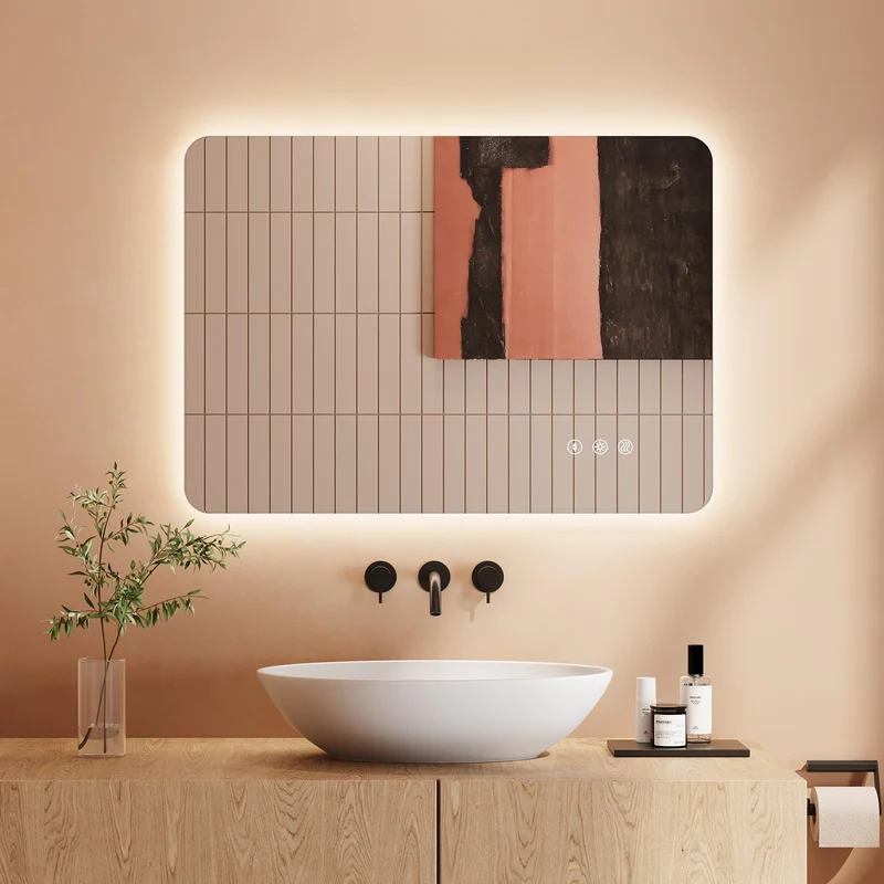 Dripex Badezimmerspiegel Led Badspiegel Rund, Touch-Schalter, Dimmbar, 3 Lichtfarbe Einstellbare Spiegel Bad mit Beleuchtung, LED Wandspiegel mit Licht, Beschlagfrei 80x80 cm