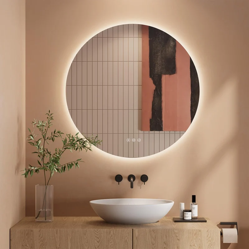 Dripex Badezimmerspiegel Led Badspiegel Rund, Touch-Schalter, Dimmbar, 3 Lichtfarbe Einstellbare Spiegel Bad mit Beleuchtung, LED Wandspiegel mit Licht, Beschlagfrei 80x80 cm