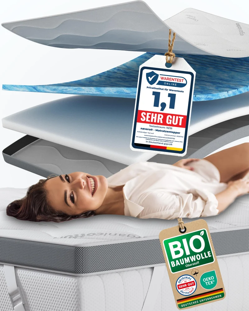 Deluxe Gel Topper 180x200cm | Oberstoff aus 100% Bio-Baumwolle | wolkenweicher 7-Zonen Matratzentopper 180x200cm | Hohes RG 50 | 8cm Matratzen Topper 180x200 |Luxus Matratzenauflage Geltopper