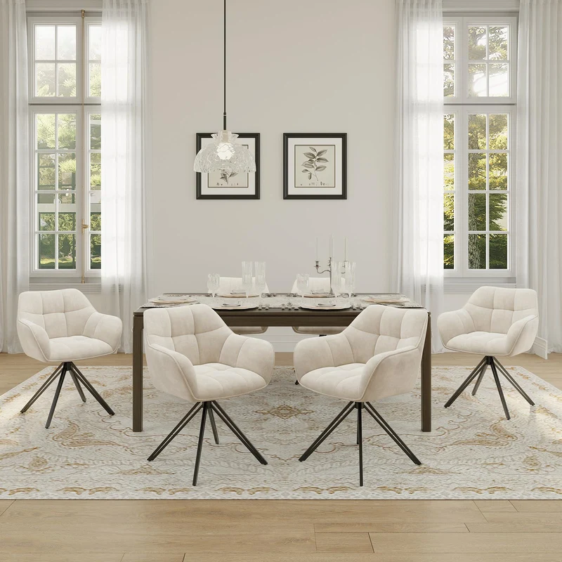 COLAMY Drehstühle für Esszimmer, 2er Set, Drehbare Polsterstühle mit Armlehnen und Rückenlehne, Bequeme Küchenstühle für Wohnzimmer & Essbereich, Beige