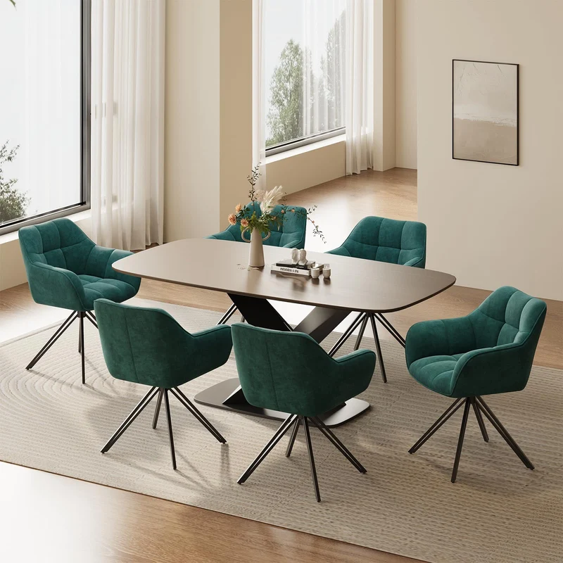 COLAMY Drehstühle für Esszimmer, 2er Set, Drehbare Polsterstühle mit Armlehnen und Rückenlehne, Bequeme Küchenstühle für Wohnzimmer & Essbereich, Beige