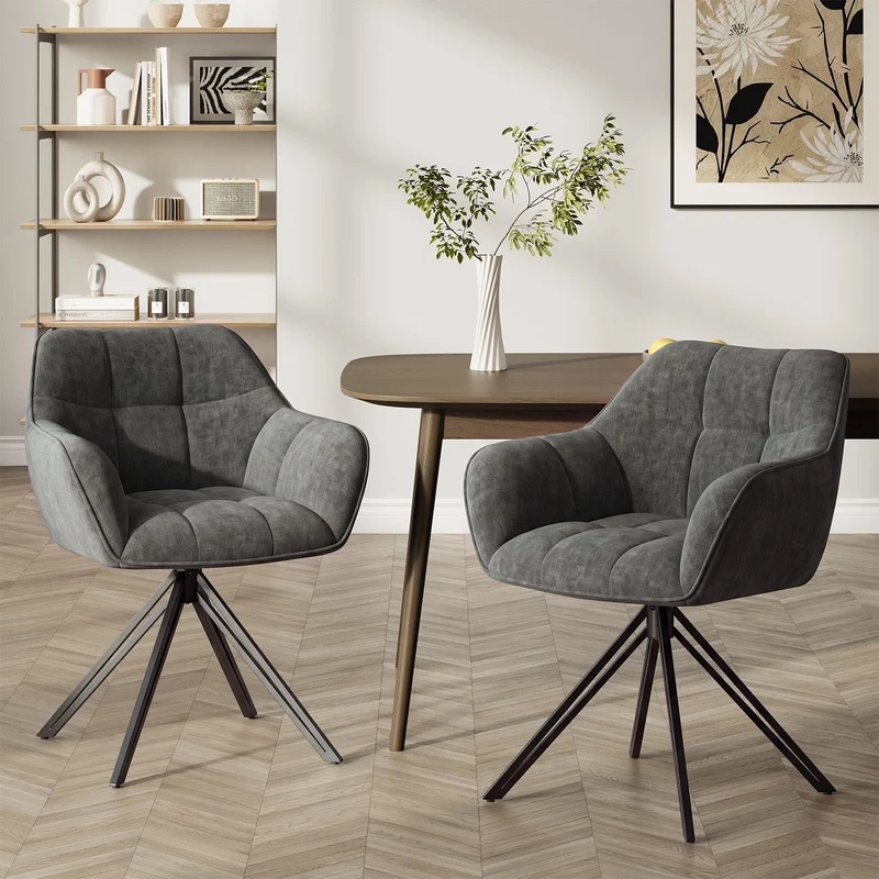 COLAMY Drehstühle für Esszimmer, 2er Set, Drehbare Polsterstühle mit Armlehnen und Rückenlehne, Bequeme Küchenstühle für Wohnzimmer & Essbereich, Beige