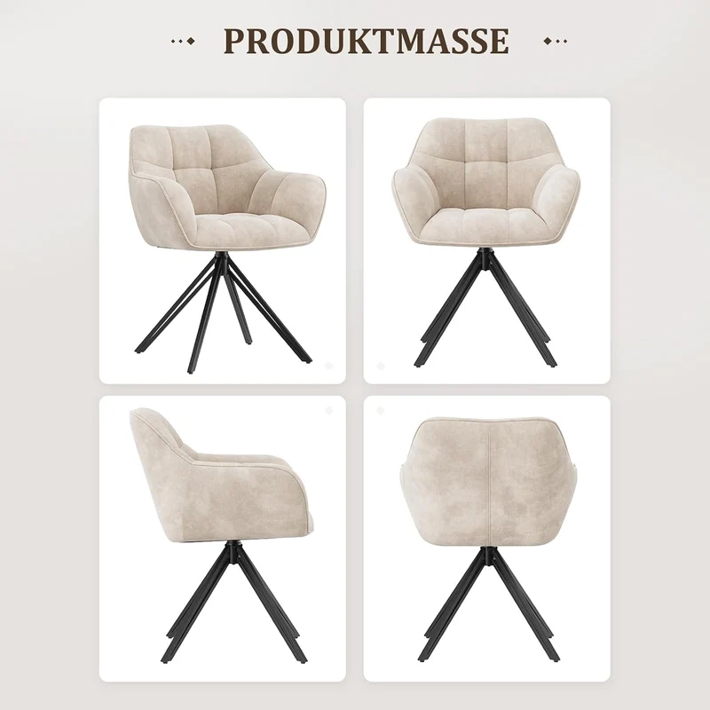 COLAMY Drehstühle für Esszimmer, 2er Set, Drehbare Polsterstühle mit Armlehnen und Rückenlehne, Bequeme Küchenstühle für Wohnzimmer & Essbereich, Beige