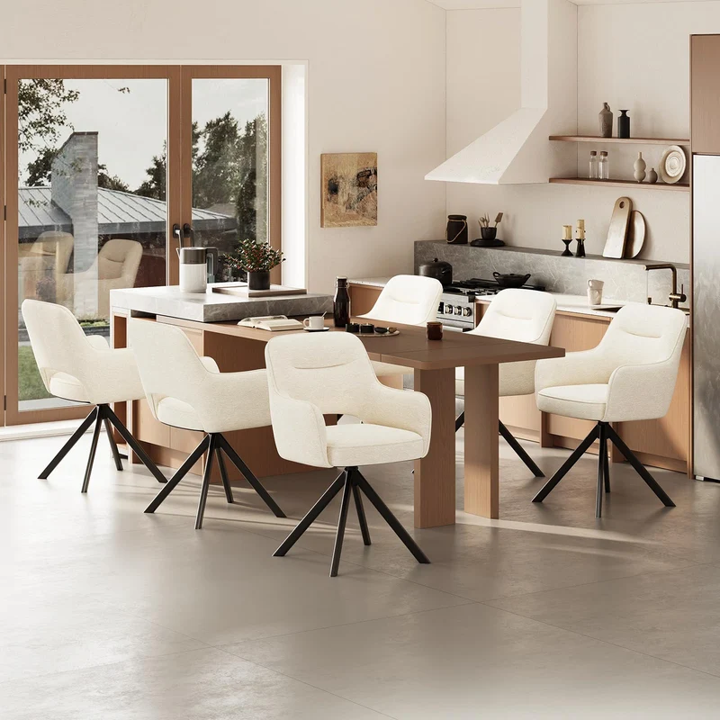 COLAMY Drehstühle für Esszimmer, 2er Set, Drehbare Polsterstühle mit Armlehnen und Rückenlehne, Bequeme Küchenstühle für Wohnzimmer & Essbereich, Beige