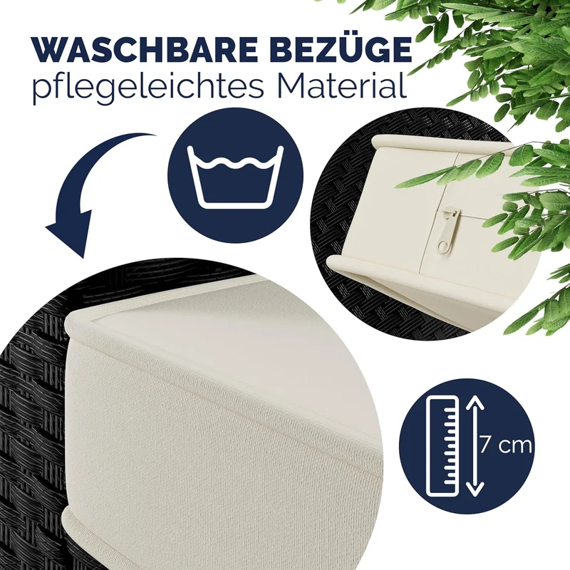 Casaria Polyrattan Ecklounge Set Schwarz für 9 Personen – Gartenmöbel Set mit WPC Tisch, Sessel & 2 Hockern