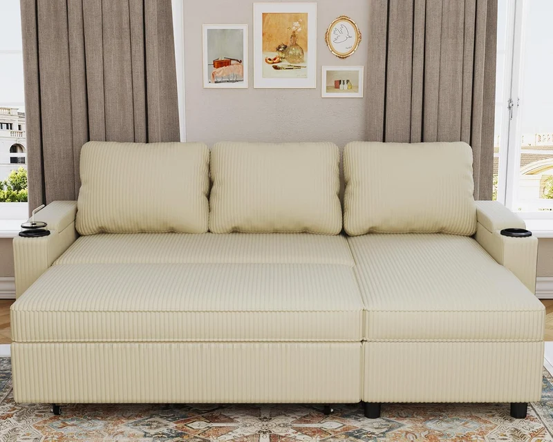 Devoko Ecksofa L-Form mit Schlaffunktion & Bettkasten, 3-Sitzer Schlafsofa aus Velours für Wohnzimmer & Gästezimmer