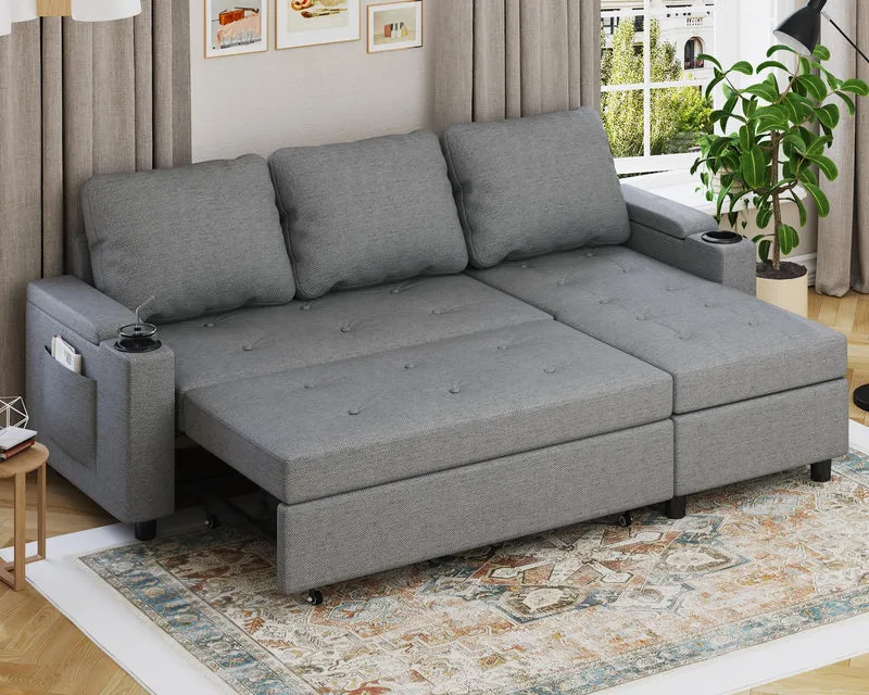 Devoko Ecksofa L-Form mit Schlaffunktion & Bettkasten, 3-Sitzer Schlafsofa aus Velours für Wohnzimmer & Gästezimmer