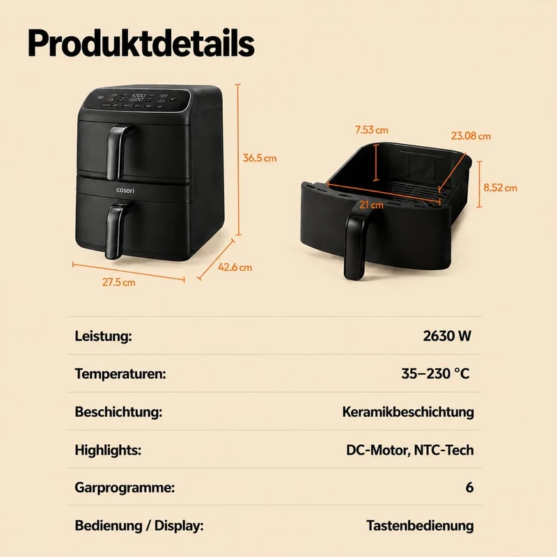 Cosori Airfryer, neue Generation 2026, exklusive TurboBlaze-Tech, 8,6 L