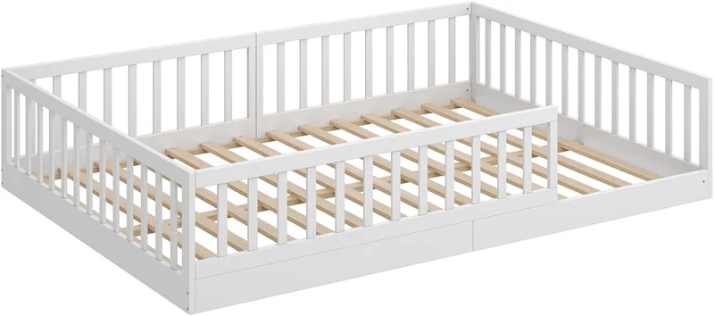 CADANI TIMI XL Bodenbett 140x200 Weiß, Rausfallschutz abnehmbar, bis 200 kg