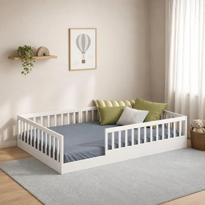 CADANI TIMI XL Bodenbett 120x200 Weiß, Rausfallschutz abnehmbar, bis 200 kg