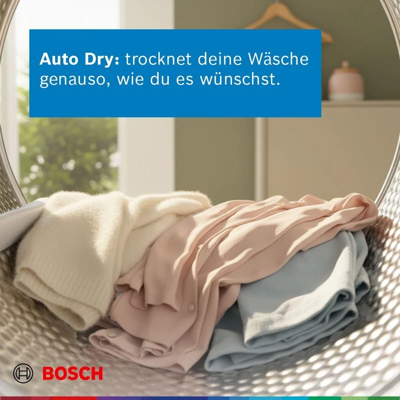 Bosch WQG235D00, Stiftung Warentest GUT (2,2)*, Serie 6, Wärmepumpentrockner 8 kg, Schneller getrocknete Wäsche, Auto Dry, Option Halbe Beladung, Sensitive Drying-System, Selbstreinigender Kondensator