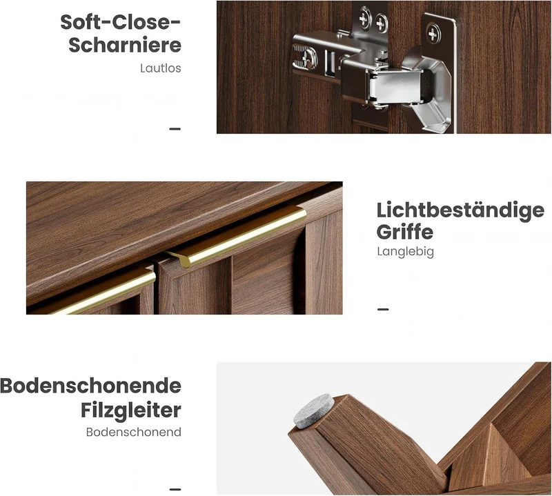 COLAMY Sideboard 150 cm Holz mit Stauraum – Modernes Sideboard für Wohnzimmer, Küchenschrank mit verstellbaren Einlegeböden, Buffet Schrank mit 3D Holzfront, Walnut
