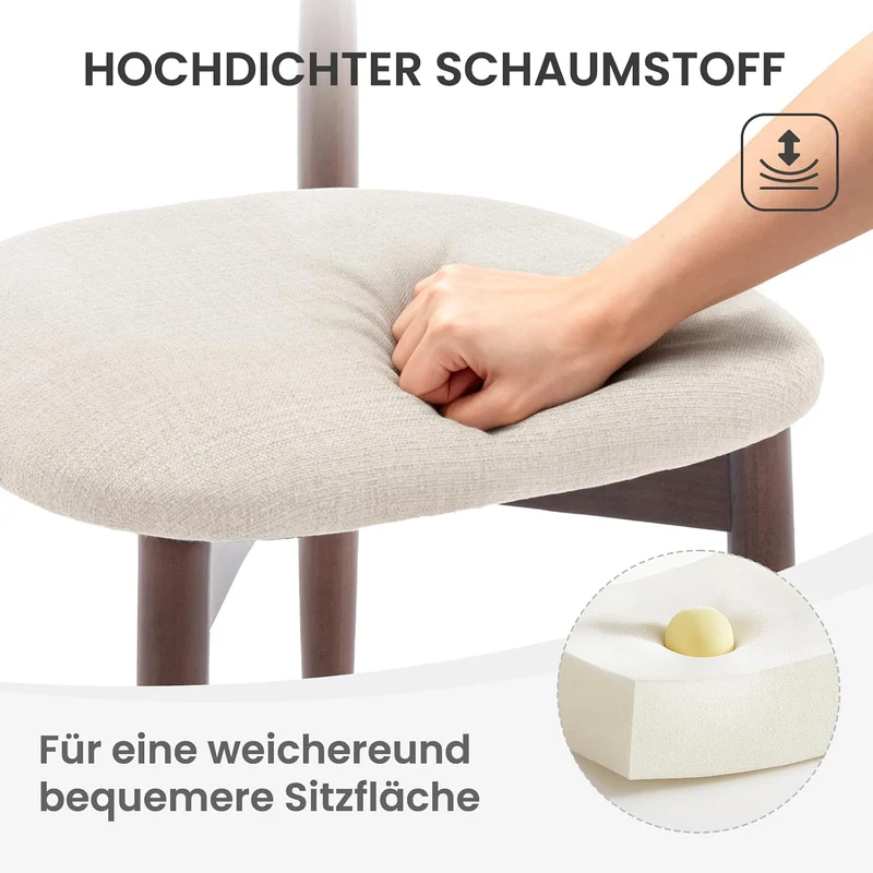 COLAMY Küchenstuhl Esszimmerstühle 4er Set, Moderne Polsterstuhl Essstühle mit Fester Rückenlehne, Stoff Esszimmerstühl mit Holzbein für Esszimmer, Küche, Restaurant, Beige