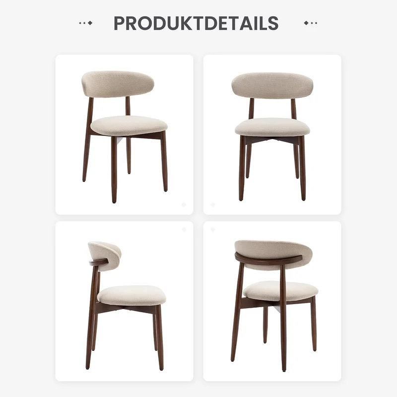 COLAMY Küchenstuhl Esszimmerstühle 4er Set, Moderne Polsterstuhl Essstühle mit Fester Rückenlehne, Stoff Esszimmerstühl mit Holzbein für Esszimmer, Küche, Restaurant, Beige