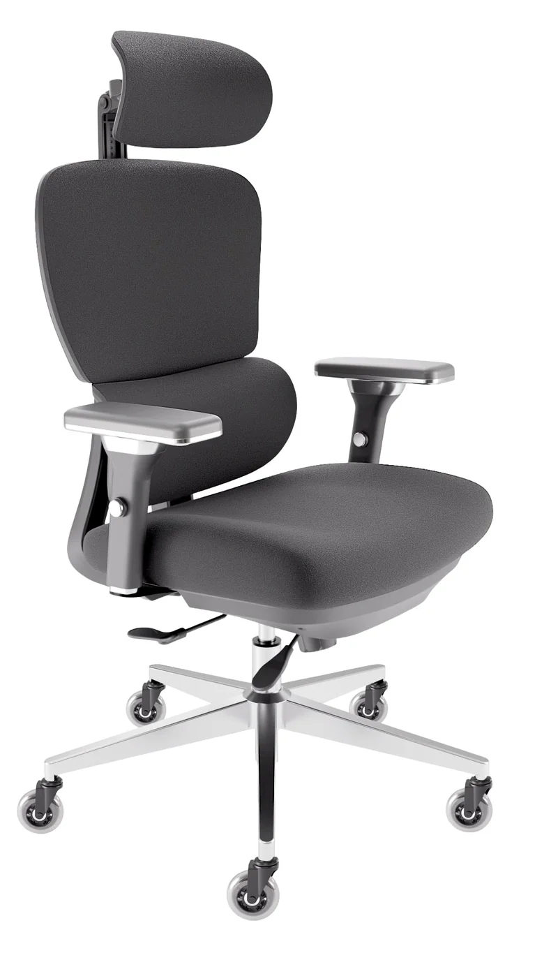 CLOUVOU BrightSeat Ergonomischer Bürostuhl Schwarz bis 150 kg – Schreibtischstuhl mit Kopfstütze, Lendenstütze & 2D Armlehnen