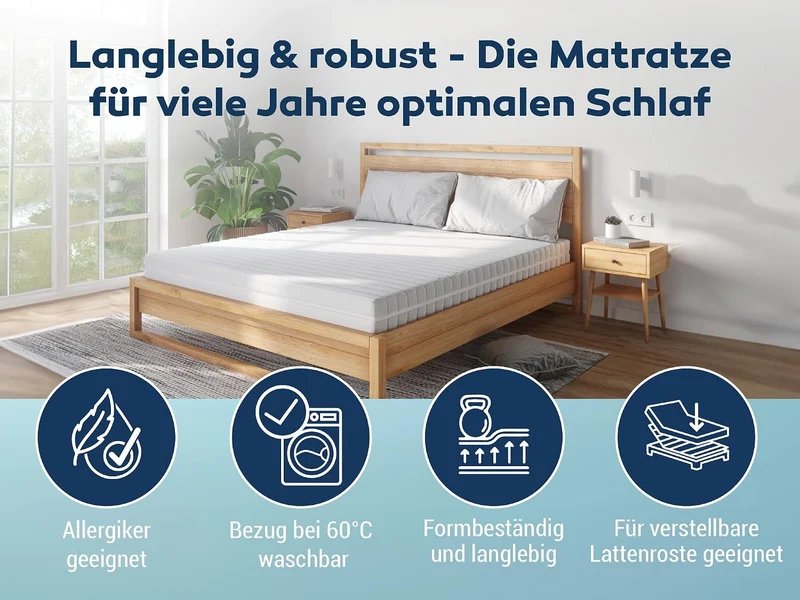 BettenABC KSP-500 Matratze 140x200 cm H3 – 7-Zonen Kaltschaummatratze 16 cm, hypoallergen & antibakteriell, OEKO-TEX, waschbarer Bezug