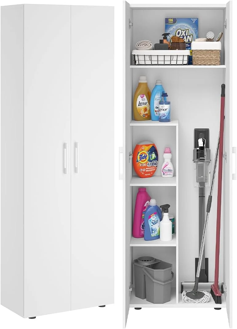 Bellamio Apol Besenschrank 60 cm breit, Weiß, Staubsaugerfach, Stauraum