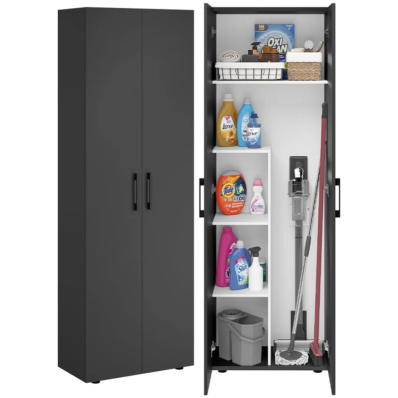 Bellamio Apol Besenschrank 60 cm breit, Weiß, Staubsaugerfach, Stauraum