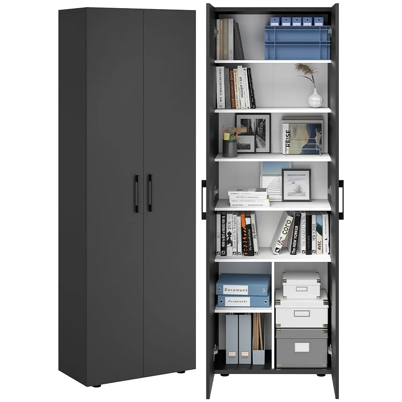 Bellamio Apol Besenschrank 60 cm breit, Weiß, Staubsaugerfach, Stauraum