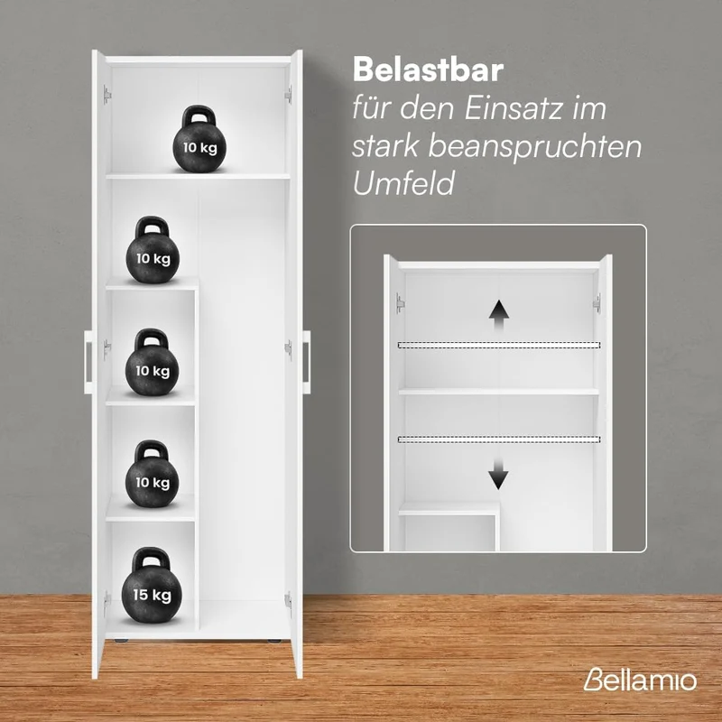 Bellamio Apol Besenschrank 60 cm breit, Weiß, Staubsaugerfach, Stauraum