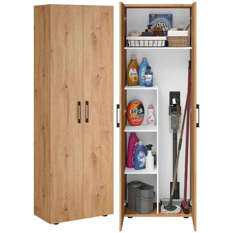 Bellamio Apol Besenschrank 60 cm breit, Weiß, Staubsaugerfach, Stauraum