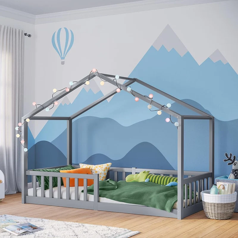 Bellabino Bia Kinderbett 120x200 cm, Bodenbett, Weiß, mit Rausfallschutz