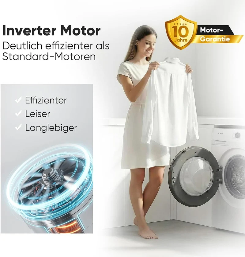 Bomann® Waschmaschine 7kg | max. 1400 U/min | 10 Jahre Motor-Garantie | effizienter, leiser & langlebiger Invertermotor | 15 Programme | Endzeitvorwahl | LED-Display | Washing Machine | WA 7175.1 weiß