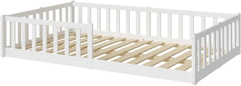 Bellabino Vere Bodenbett 120x200 cm, Massivholz Kiefer, Kleinkindbett, Weiß