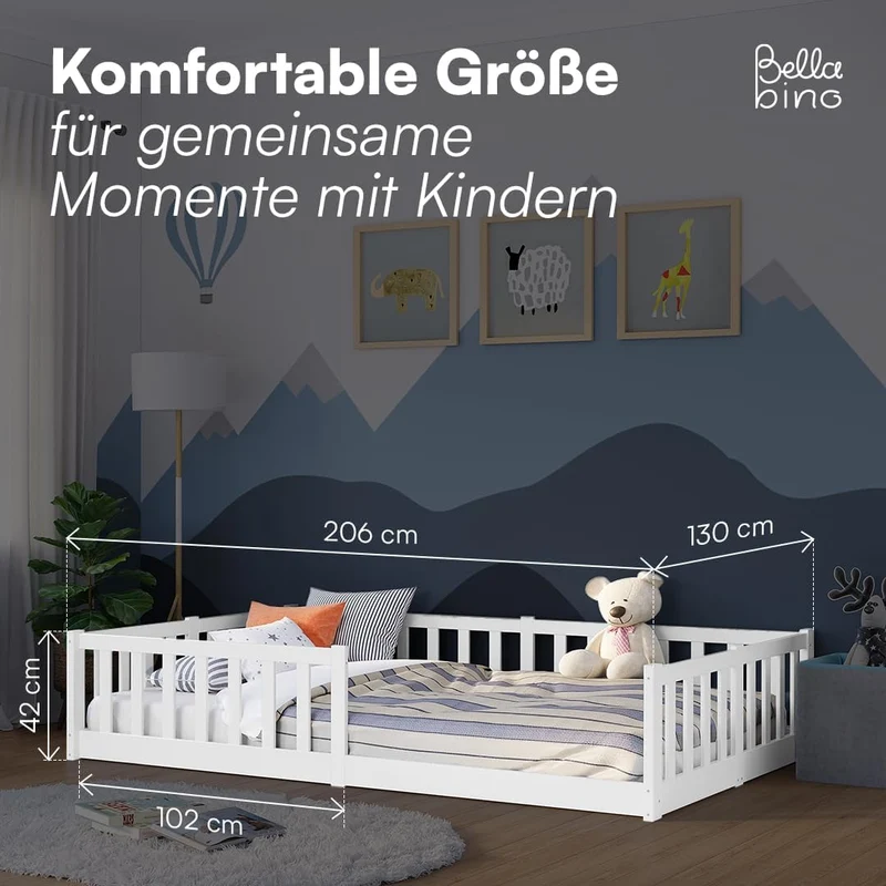 Bellabino Vere Bodenbett 120x200 cm, Massivholz Kiefer, Kleinkindbett, Weiß