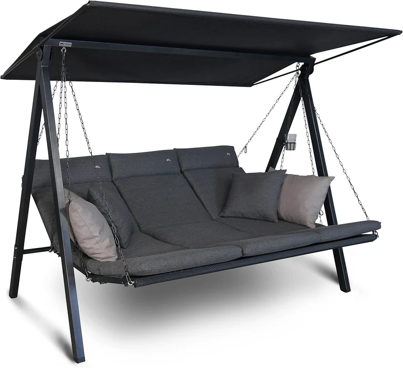 ANGERER Hollywoodschaukel Lounge Smart 3-Sitzer mit Bettfunktion & Sonnendach – Gartenschaukel mit Liegefunktion, Made in Germany