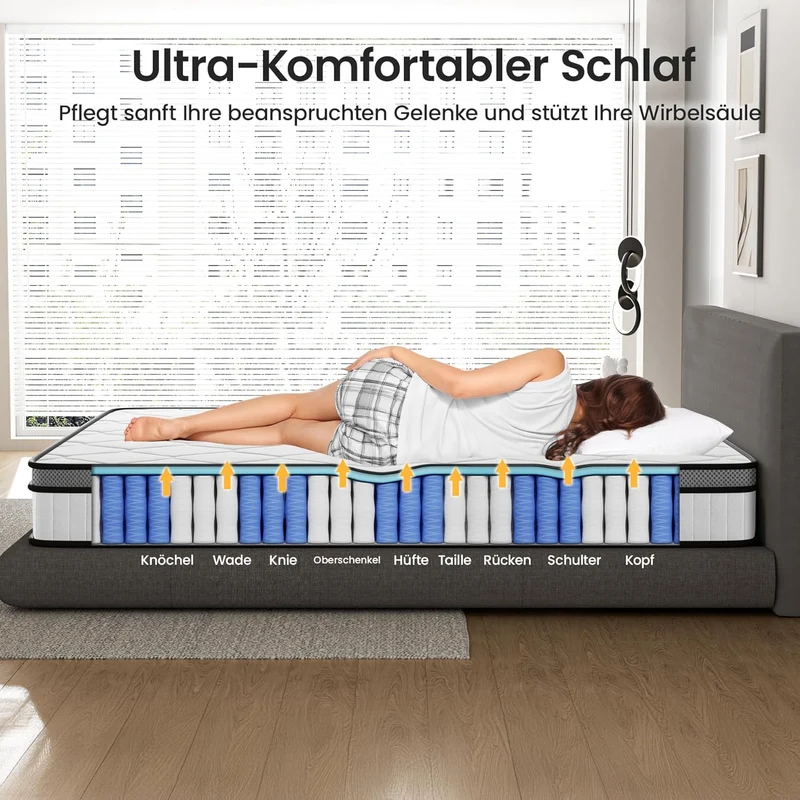 BedStory Matratze 160x200cm,Federkernmatratze H3 Höhe 20cm Taschenfederkernmatratze Mittelfeste Orthopädischem,Öko-Tex Zertifiziert, Matratze für Erwachsene