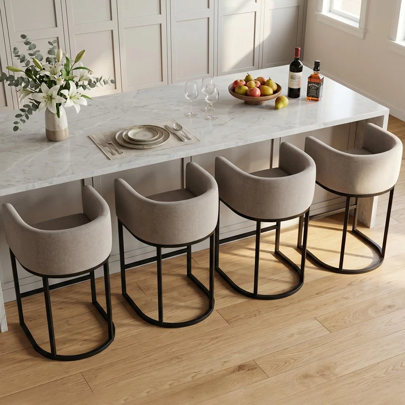 Barhocker 2er Set, 62 cm Leinen, Beige