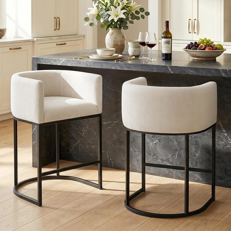 Barhocker 2er Set, 62 cm Leinen, Beige