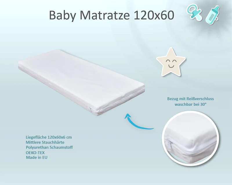 Baby Delux Babybett 120x60 cm Weiß mit Matratze & Schublade, umbaubar zum Juniorbett, Kiefernholz