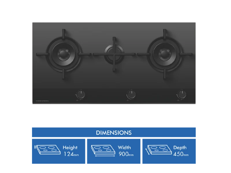 Fisher & Paykel 90cm Series 9 3 Burner Gas Cooktop, LPG