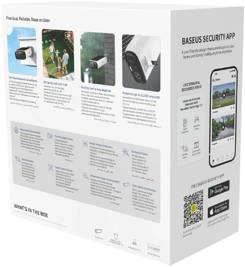 Baseus S1 Lite 2K Solar-Powered Security Camera (4 Pack)