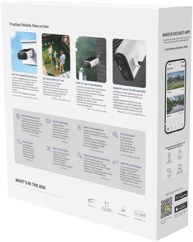 Baseus S1 Lite 2K Solar-Powered Security Camera (2 Pack)